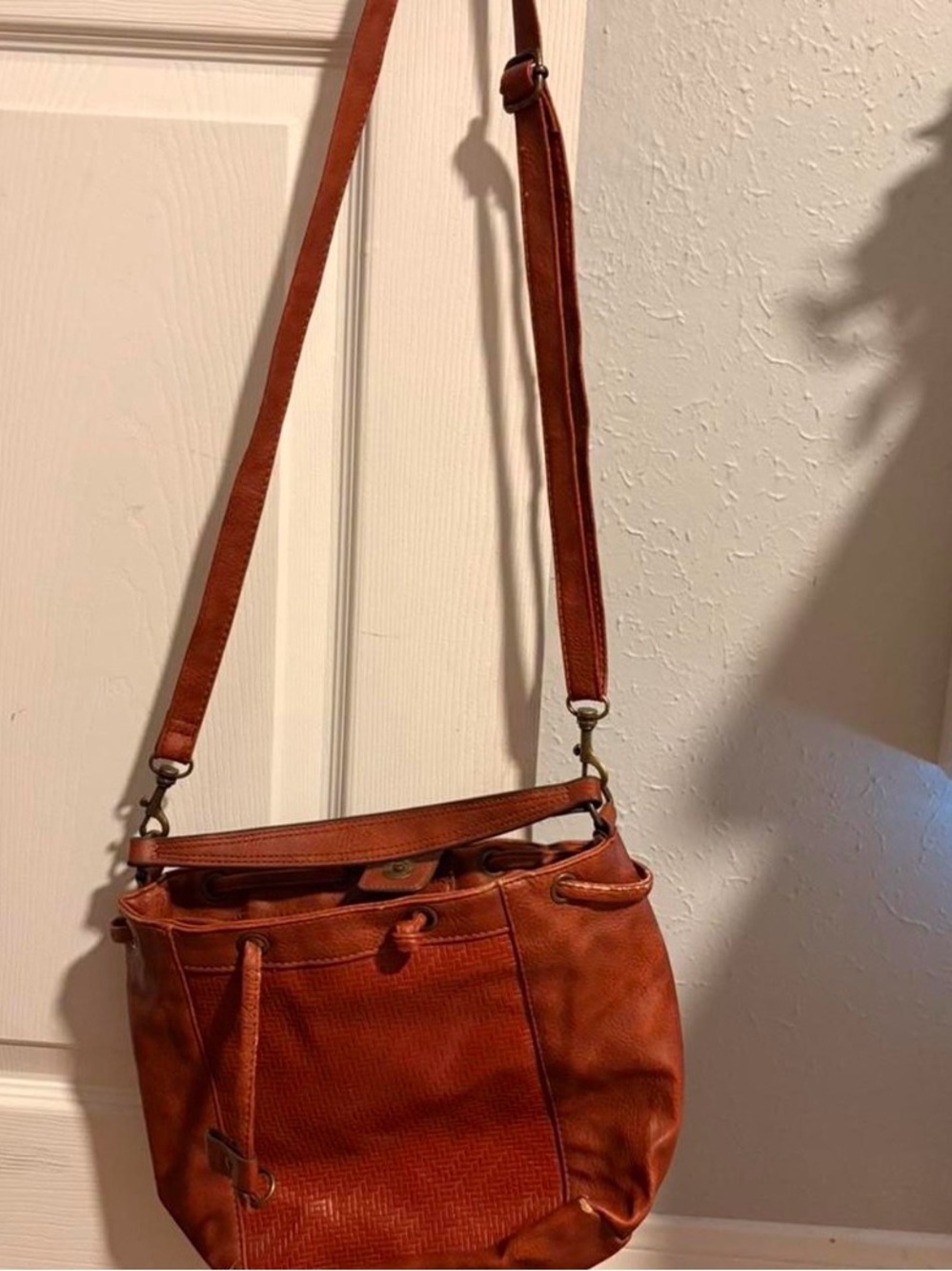 Convertible Burnt Orange Leather Shoulder Bag - Women's Crossbody